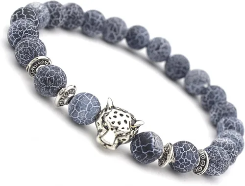 Vista 3 de Pulsera unisex de 0.315 in de roca volcánica chapada en oro de pantera de leopardo con cuentas de Buda, piedra natural, antiansiedad, difusor