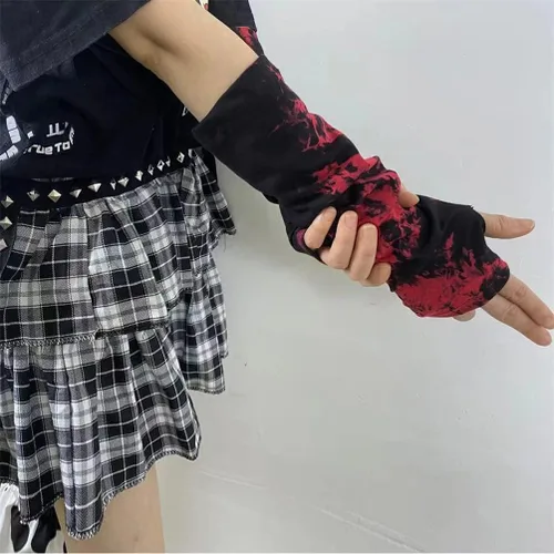 Vista 3 de Guantes góticos sin dedos para mujer, accesorios steampunk góticos, mangas negras