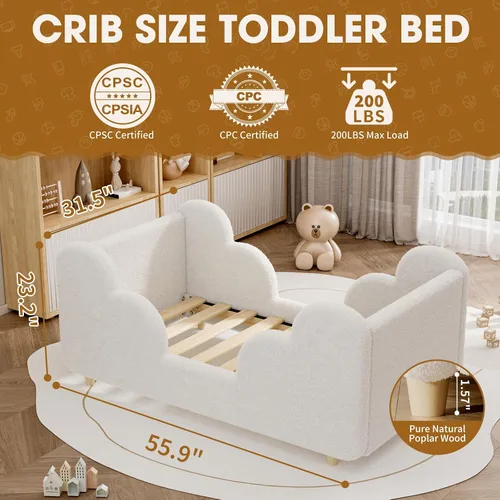Vista 3 de Cama Montessori tapizada con rieles extraíbles Blanco