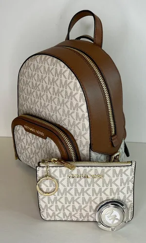 Vista 3 de Michael Kors Jaycee XS - Mochila convertible con bolsillo con cremallera y gancho para monedero SM TZ, Signature Mk Vanilla, Signature Mk Brown