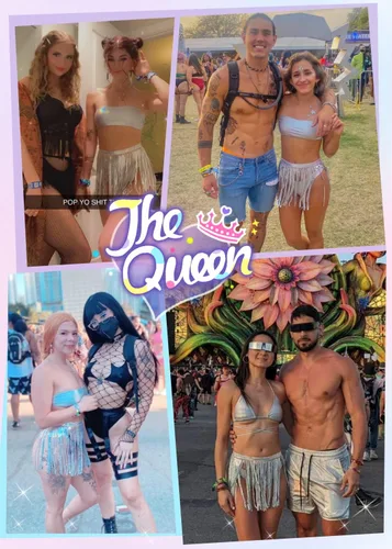 Vista 5 de Trajes de rave para mujer EDC Festival metálico holográfico body bandeau top lentejuelas borlas falda 3 piezas bikini