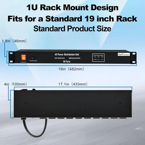 Vista 5 de Regleta de alimentación horizontal PDU de 19 pulgadas para montaje en rack - Protector de sobretensiones Para servidores de red, 10 tomacorrientes