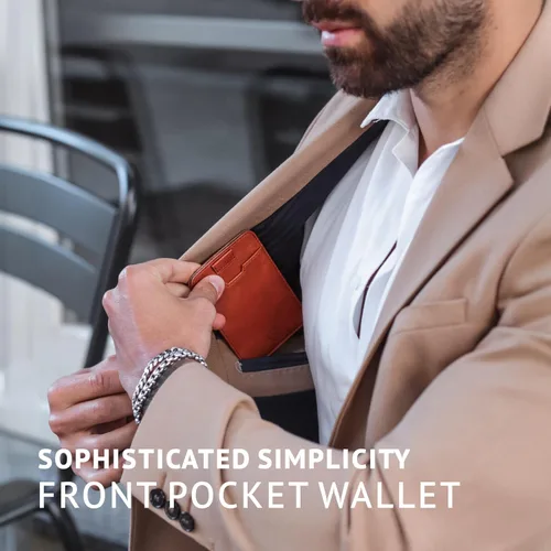 Vista 14 de Vaultskin CHELSEA - Cartera de piel delgada con bloqueo RFID para hombre, tarjetero minimalista con bolsillo frontal