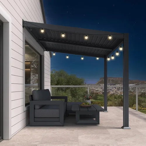 Vista 24 de PURPLE LEAF Pérgola con listones de techo rígido de 8 x 10, pérgola de aluminio para patio al aire libre con techo ajustable a prueba de lluvia