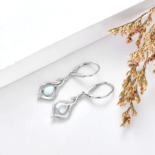 Vista 4 de VONALA Aretes de lágrima de ópalo de plata esterlina, azul, rosa, blanco, piedra lunar, ágata musgo, corazón y ópalo para mujer, aretes colgantes