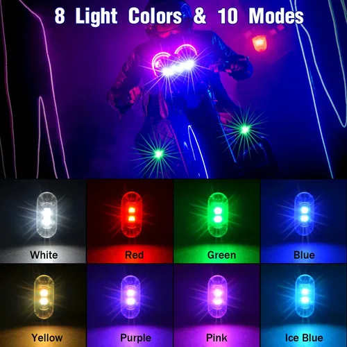 Vista 2 de 4 luces estroboscópicas LED inalámbricas con control remoto, 8 colores recargables, luces LED anticolisión, luces de advertencia de emergencia