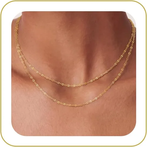 Vista 9 de Tewiky - Collar de Cadena de Oro para Mujer, Chapado en Oro de 14 Quilates, Collar de Cuentas Finas con Forma de Ola, Collar Delicado de Oro Capa