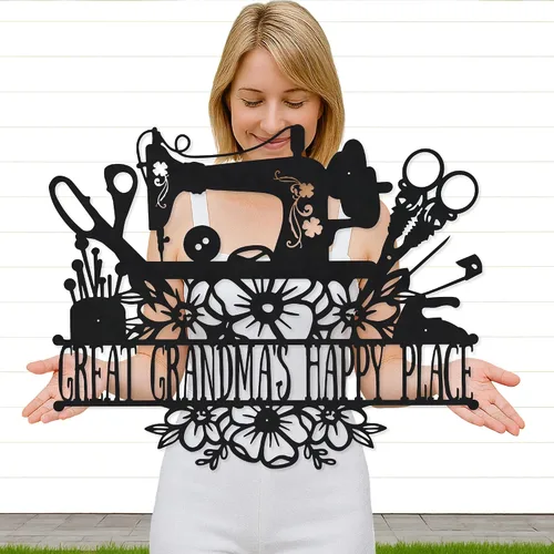 Vista 40 de Letrero de metal personalizado para máquina de coser, arte de pared personalizado para habitación, para mamá, abuela, nana, mimi, alcantarillas