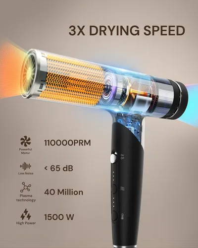 Vista 2 de ANNLARY Secador de pelo de iones de plasma con difusor para cabello rizado, secador profesional de alta velocidad de 110000 RPM con iones de plasma