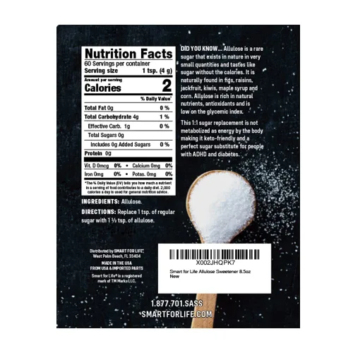 Vista 5 de Smart for Life Edulcorante de alulosa – Edulcorante keto cero carbohidratos netos, bajo en calorías, sustituto natural del azúcar cetogénico