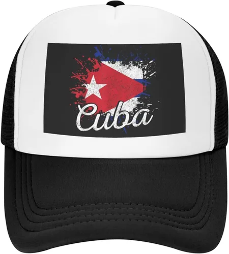 Vista 2 de BIEGAS Sombrero de bandera de Cuba, sombrero de camionero cubano para hombres y mujeres, gorra de béisbol ajustable, gorra de malla para exteriores