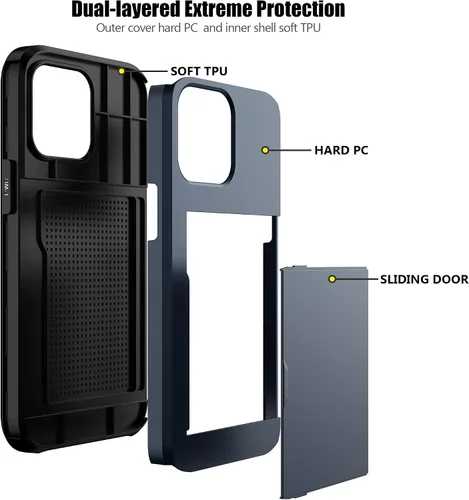 Vista 39 de Nvollnoe - Funda para iPhone 14 con tarjetero [tienda de 5 tarjetas] Negro - Almacenamiento más grande