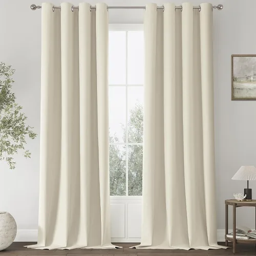 Vista 12 de ChrisDowa Cortinas 100% Opacas de Abedul Sólido de 45 Pulgadas de Largo, 2 Paneles para Dormitorio y Sala de Estar, Estilo Granja Oscurecedoras