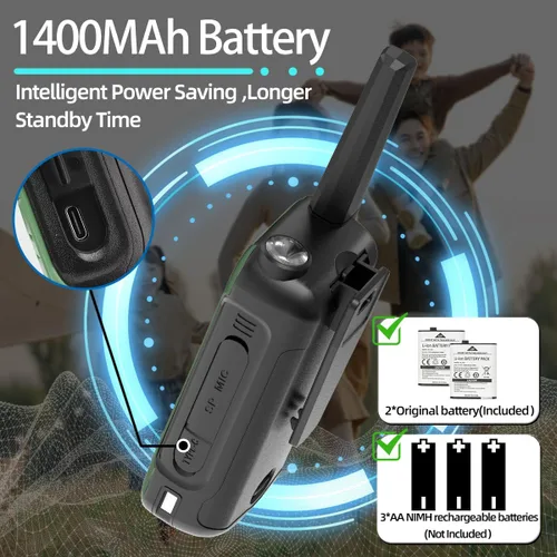 Vista 9 de Walkie Talkies de largo alcance para adultos, Walkie Talkie recargable Baofeng F22 FRS Radio Waki Taki Familia Walkie-Talkie con batería de 1400 mAh