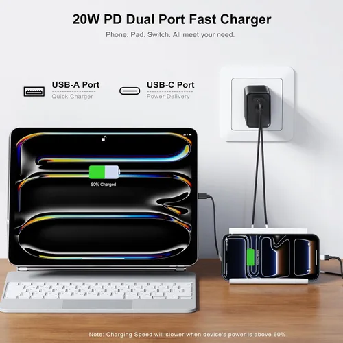 Vista 2 de Paquete de 3 cargadores tipo C, enchufe de pared USB C de doble puerto de 20 W PD y QC USB A bloque de carga rápida para Samsung Galaxy S24