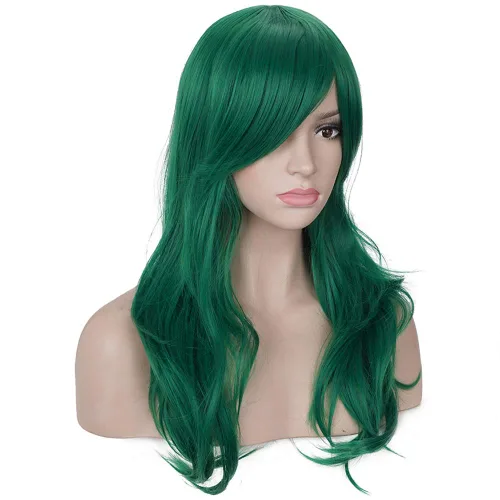 Vista 36 de Morvally - Peluca de cabello sintético lacio y ondulado con flequillo, 23 pulgadas de largo, resistente al calor, para Cosplay, disfraz de Halloween