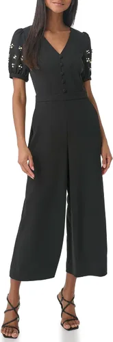 Vista 2 de Karl Lagerfeld Paris Women's Embellished Puff Sleeve V-Neck Dress