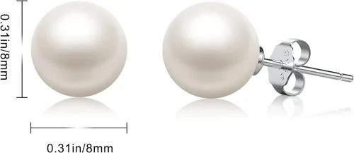 Vista 6 de Jewlldeen Pearl Earrings for women,Plated Sterling Silver 925 Studs, Round Stud Jewelry,Simulated Shell Pearl Earrings
