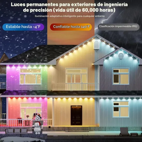 Vista 6 de Luces inteligentes permanentes para exteriores para la casa, 99.9 pies con 60 luces LED RGB+IC inteligentes AI para exteriores, 98 escenas