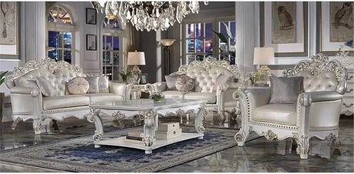 Vista 4 de Acme Vendome Sofá con 5 Almohadas en PU Champagne y Acabado Perla Antigua