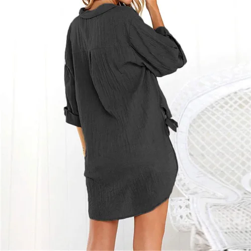 Vista 2 de Sudadera sin botones para mujer de talla extragrande, camisas de manga larga con cuello en V, camisas con botones y bolsillos