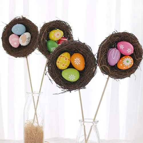 Vista 7 de Paquete de 30 huevos de plástico blanco, huevo de Pascua falso, pollo artificial para manualidades, pintura, fiesta, decoración del hogar, niños