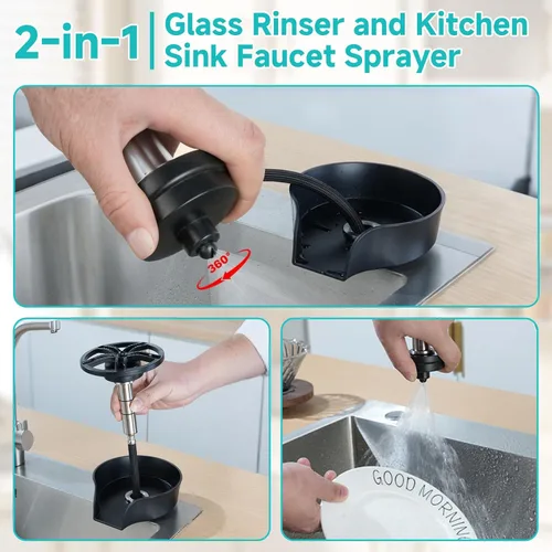 Vista 5 de Enjuagadora de vidrio para fregadero de cocina, accesorio para fregadero, enjuague de tazas para fregadero de alta presión con rociador extraíble