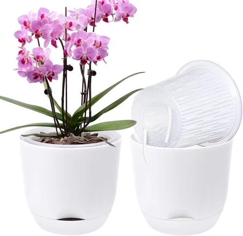 Vista 40 de QCQHDU 2 Pack 5.7 Inch Orchid Pots with Holes for Repotting, Double-Layer and Self Watering Orchid Pot with Good Air Circulation Verde