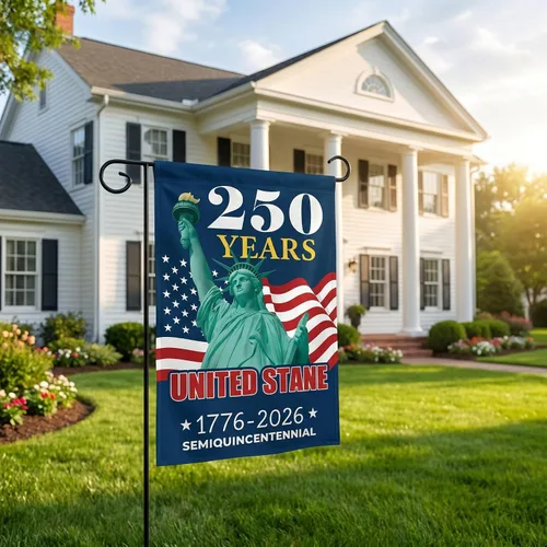 Vista 5 de Bandera de jardín de 250 años de América, pancarta patriótica de doble cara del 250 aniversario de Estados Unidos, diseño de estatua de la libertad