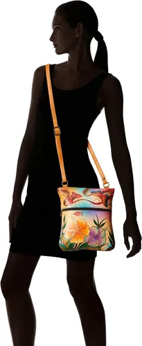 Vista 6 de Anna by Anuschka Women's Genuine Leather Slim Cross Shoulder Bag - Hand Painted Original Artwork Exterior
