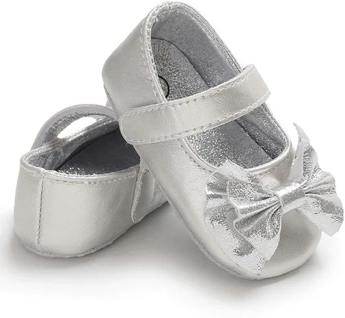Vista 4 de BABITINA Zapatos para bebé niña Mary Jane planos con lazo antideslizante para primer camino, zapatos de vestir para bebés