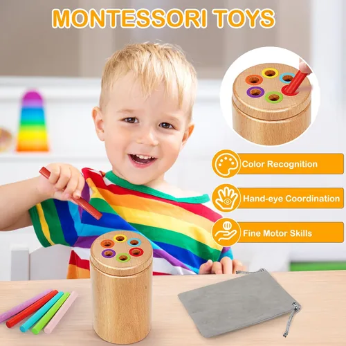 Vista 3 de Juguetes Montessori para niños de 1 a 3 años, juguetes de viaje para niños pequeños, juguete apilable de madera para niños de 18 meses en adelante