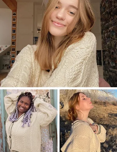 Vista 4 de Klamay Suéteres tipo cárdigan folklore para mujer, camisas de manga larga con botones y estrellas
