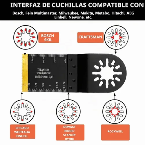 Vista 3 de Hojas de sierra oscilantes, cuchillas multiherramienta de titanio, corte de metal, cuchillas multiherramienta para uñas de metal suave