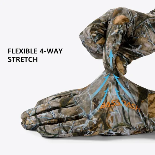 Vista 6 de BASSDASH Guantes de caza de camuflaje para hombres UPF 50+ Guantes ligeros con pantalla táctil para pesca, senderismo y actividades al aire libre