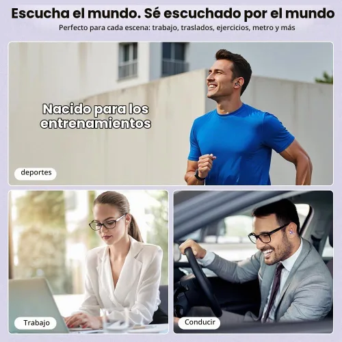 Vista 5 de Auriculares Jacuate con clip, auriculares de oído abierto inalámbricos Bluetooth 5.4, auriculares de oído abierto ligeros con micrófono, batería
