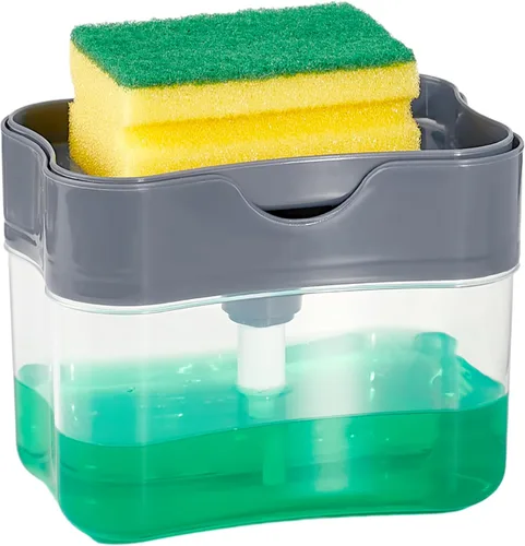 Vista 7 de HEFA Dispensador de jabón para platos y soporte de esponja para fregadero de cocina, dispensador de jabón para lavar platos, esponja para platos