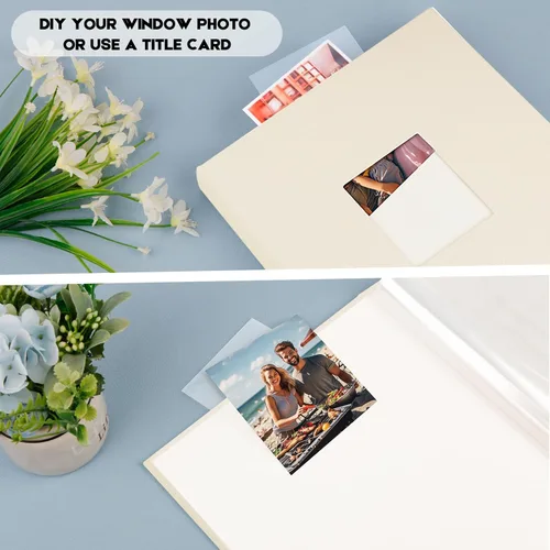 Vista 3 de Álbum de fotos de 8.5 x 11 pulgadas con capacidad para 72 fotos, cubierta de lino con ventana frontal, páginas interiores transparentes de 8.5 x 11