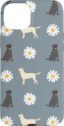 Vista 9 de Labrador Retriever y Daisy Flower Pattern - Carcasa para iPhone 17, color azul polvoriento