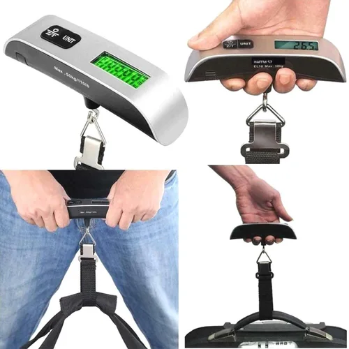 Vista 6 de PCTC Báscula digital de equipaje, pantalla LCD, báscula de equipaje portátil para maletas con mango de pintura de goma, sensor de temperatura, 110