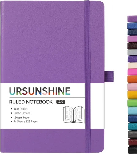 Vista 30 de Cuaderno punteado, diario, 5.3 x 8.26 pulgadas, tapa dura, prémium, papel grueso, doble espiral, bandas, cuero negro sintético, lazo para bolígrafo