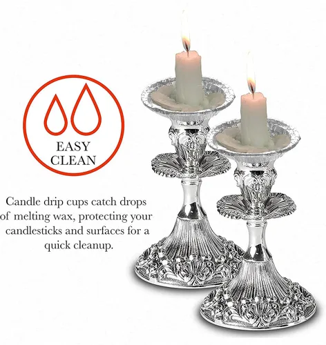 Vista 4 de Ner Mitzvah Portavelas Plus – Más profundo que lo normal – Bobeches protector de aluminio resistente, insertos de revestimiento de vela protector