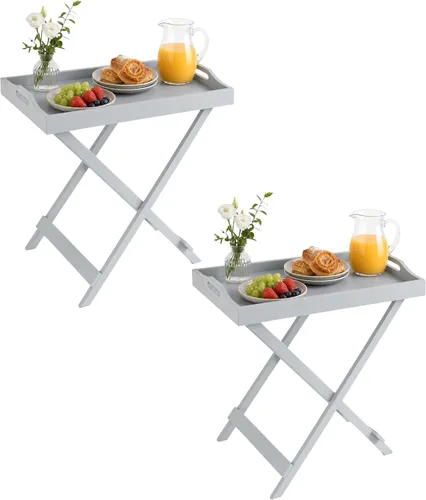 Vista 15 de Lavish Home Mesa plegable para TV con bandeja extraíble, juego de 2, color Negro