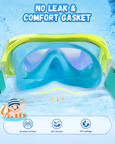 Vista 3 de Gafas de natación para niños con correa de tela para niños de 3 a 15 años, gafas de natación a prueba de fugas con cubierta nasal, vista clara