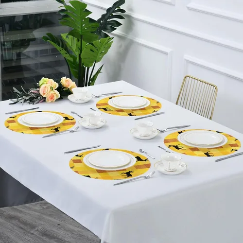 Vista 7 de Yellow Fresh Deer Round Reversible placemats Washable placemats for Dining Table Set of 4 15x15 in individuales para comedor