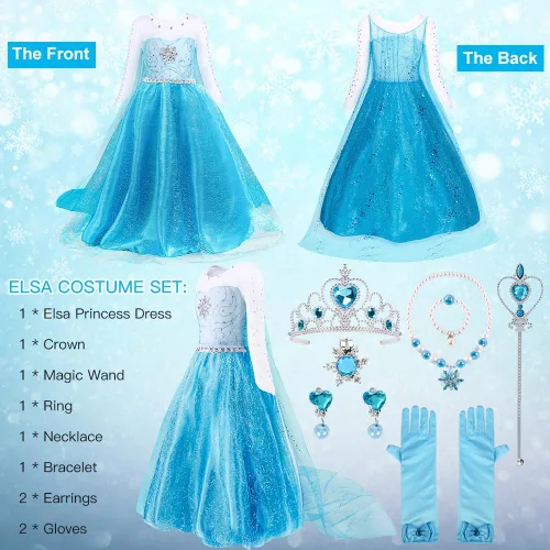Vista 5 de TOLOYE Disfraces de princesa para niñas, ropa de vestir de princesa con accesorios para fiesta de cumpleaños, Halloween, cosplay