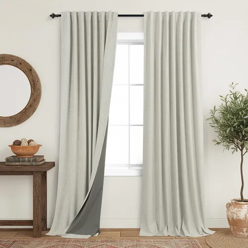 Vista 31 de KOUFALL - Cortinas de medio estilo francés de lino para ventana, juego de 2 cortinas cortas de 40 pulgadas de longitud, para privacidad, cortinas