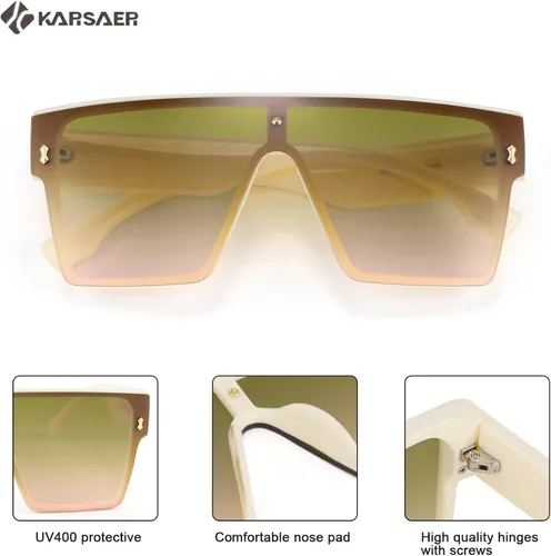 Vista 5 de Karsaer Chic De Gran Tamaño Cuadrado Mujeres Hombres De Una Sol Pieza Gafas De Sol Moda Top Plano Grande Unisex Gafas De Sol Mujeres Hombres K7110