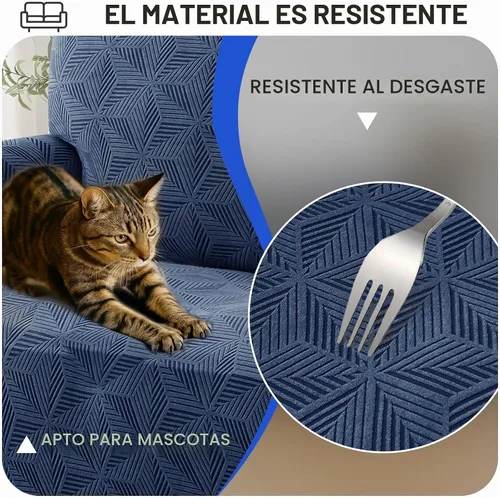 Vista 5 de YEMYHOM 1 Pieza Fundas Elásticas para Sofá de 3 Cojines, Funda de Sofá Jacquard con Parte Inferior Elástica Antideslizante, Funda Engrosada Azul