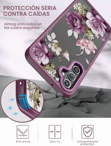 Vista 6 de Carcasa para Samsung Galaxy A14, diseño de flores, color morado A14 5G-Púrpura